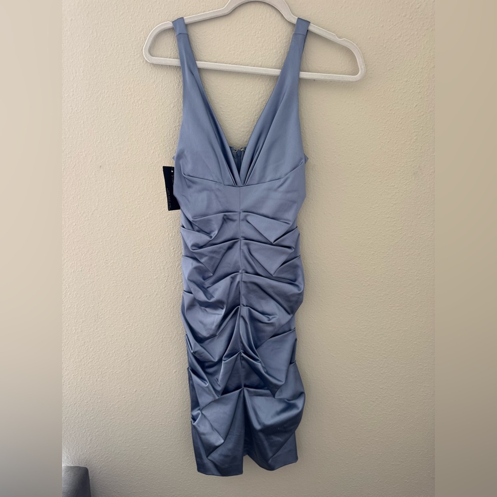 Nicole Miller Blue Satin Ruched Dress